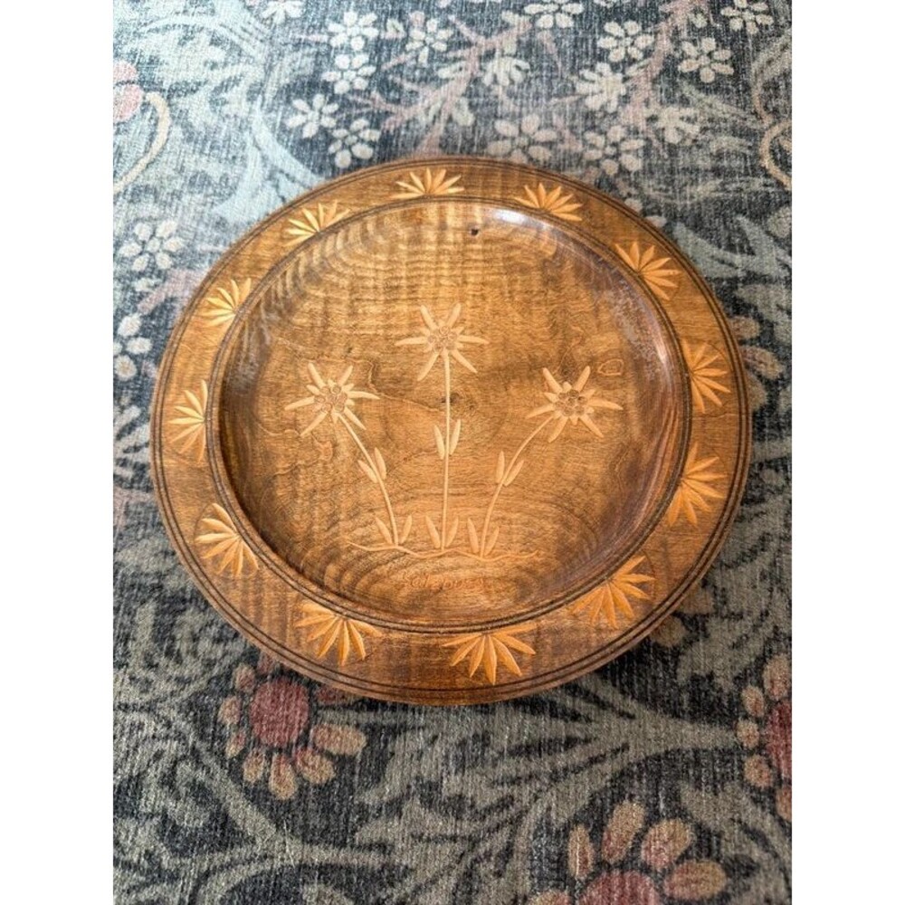 Vintage Black Forest Style Wooden Wall Plate Salzburg